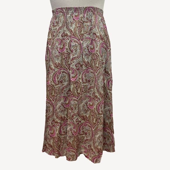 220 Hickory Womens A-Line Maxi Skirt Paisley Floral Print Pink Brown Size M - Picture 1 of 11